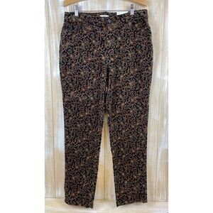 Croft & Barrow Corduroy Pants Womens Size 14 Black Paisley Straight Stretch NEW